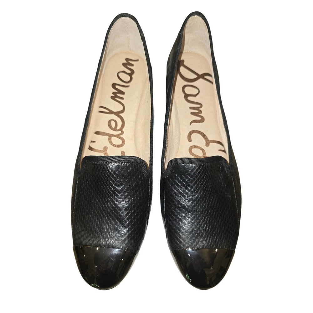 Sam Edelman Aster Black Snakeskin Embossed Leather‎ Metal Cap Toe Loafers 8.5M